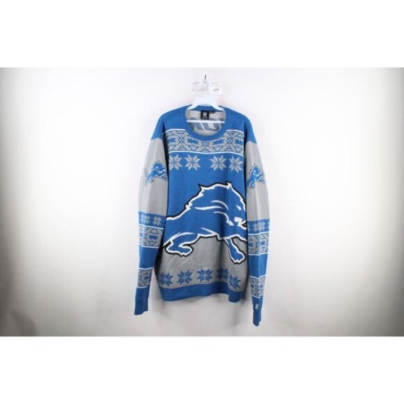 Vintage Mens 2XL XXL Distressed Detroit Lions Football Knit Christmas Sweater - Picture 1 of 11